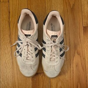 Adidas Women's Gazelle Light Pink Beige Sneakers with Dark Grey Accents